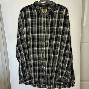 Flannel Plaid Button-Up Shirt - Green
